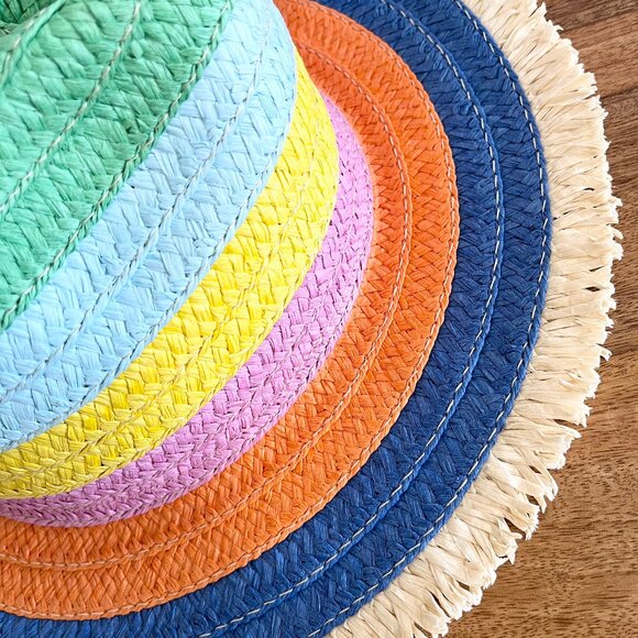 Boden Packable Sea Stripe Staw Fringe Multi-Color Stripe Sun Summer Hat M/L - Picture 10 of 13